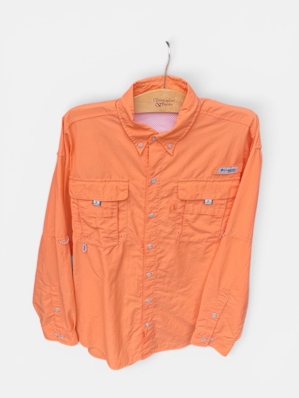 Men’s Columbia PFG Bahama II Long Sleeve Utility Fishing Shirt Orange Sherbet